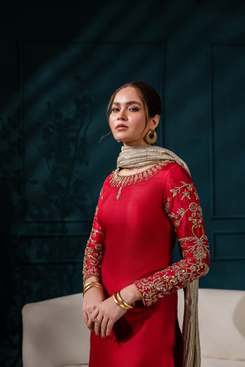 Allure by IH - EMMA Katan Silk Suit For Women - MAROON - 3 Piece
