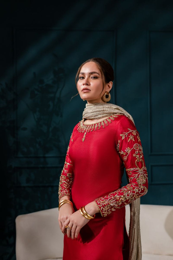 Allure by IH - EMMA Katan Silk Suit For Women - MAROON - 3 Piece