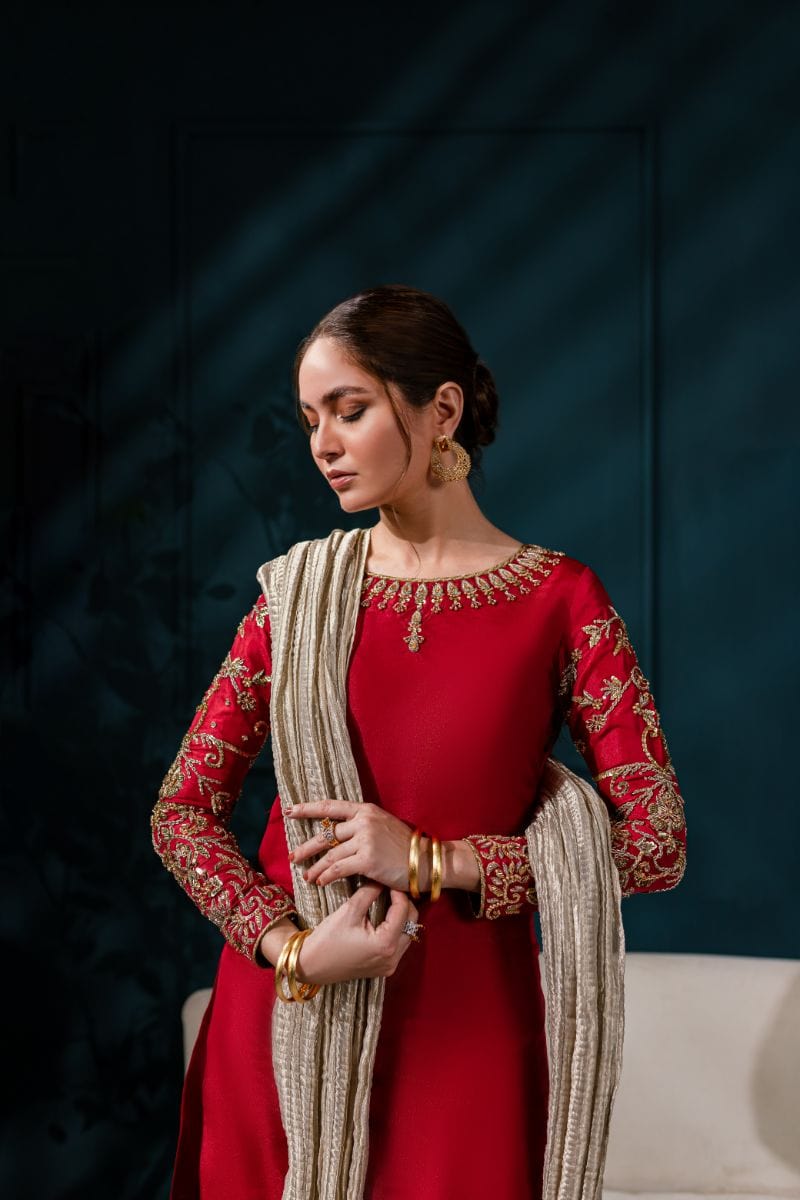 Allure by IH - EMMA Katan Silk Suit For Women - MAROON - 3 Piece