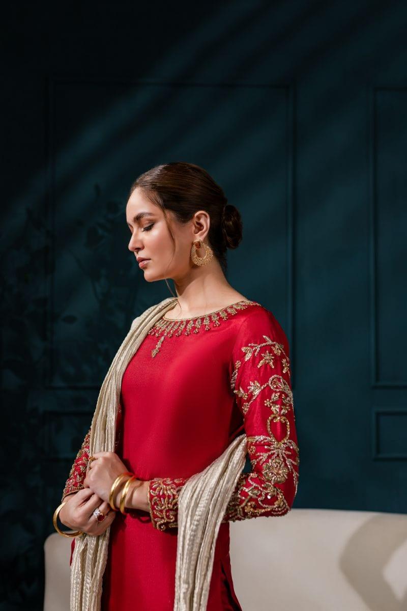 Allure by IH - EMMA Katan Silk Suit For Women - MAROON - 3 Piece
