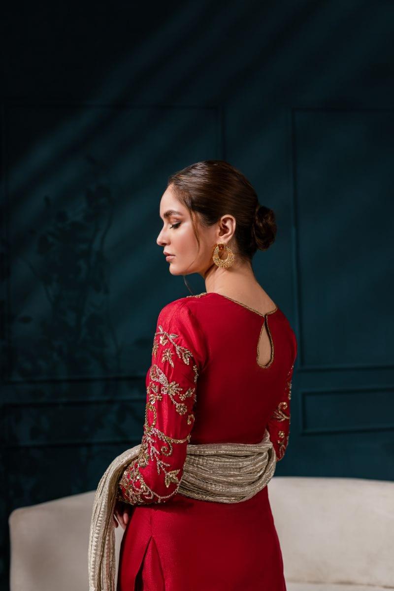 Allure by IH - EMMA Katan Silk Suit For Women - MAROON - 3 Piece