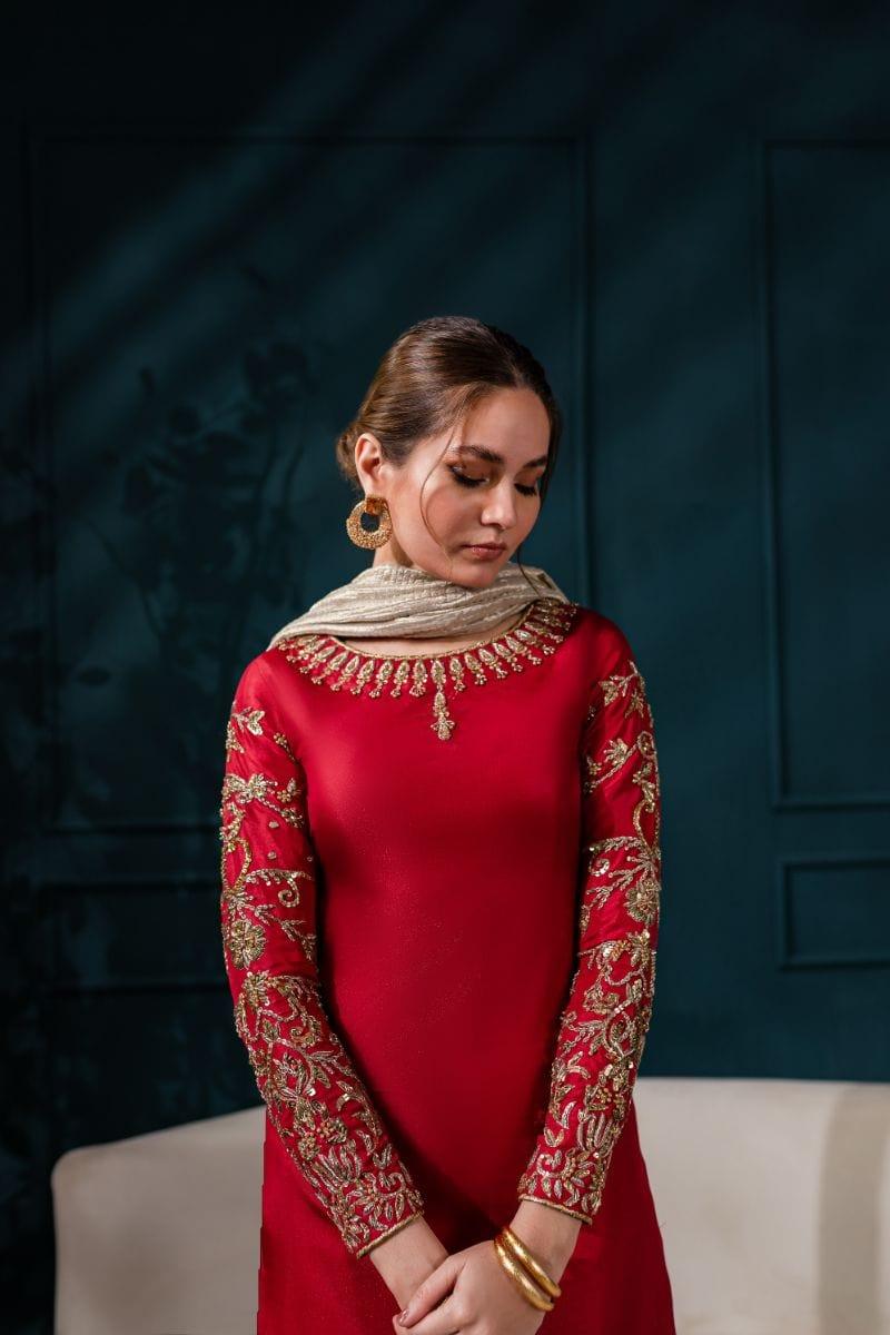 Allure by IH - EMMA Katan Silk Suit For Women - MAROON - 3 Piece