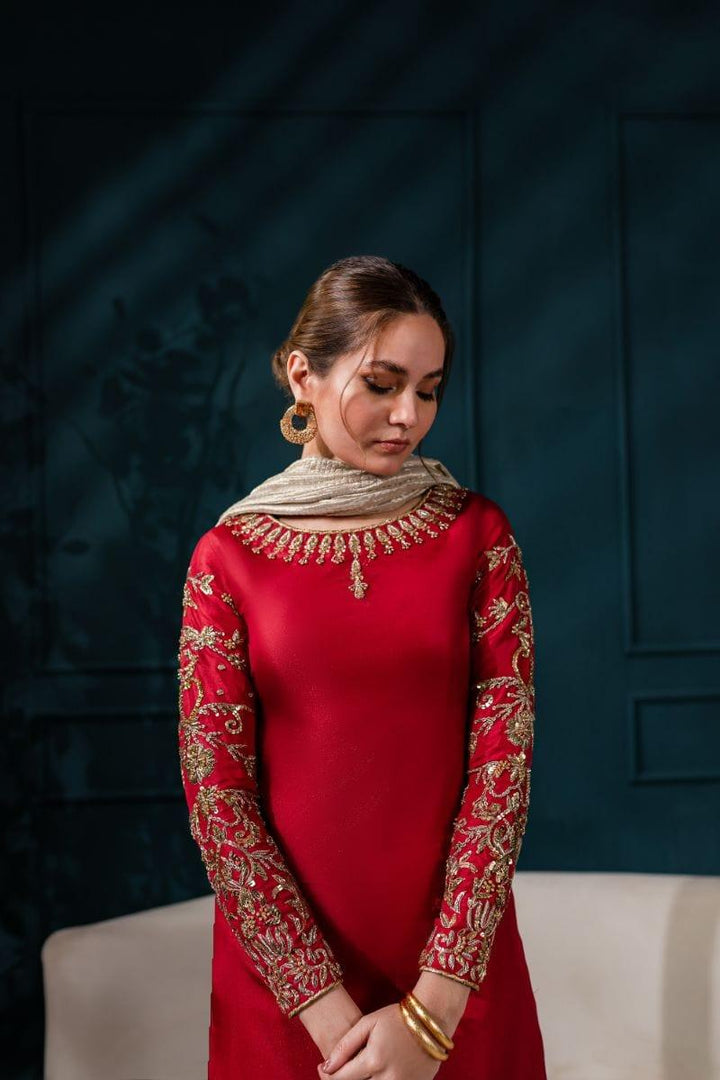 Allure by IH - EMMA Katan Silk Suit For Women - MAROON - 3 Piece