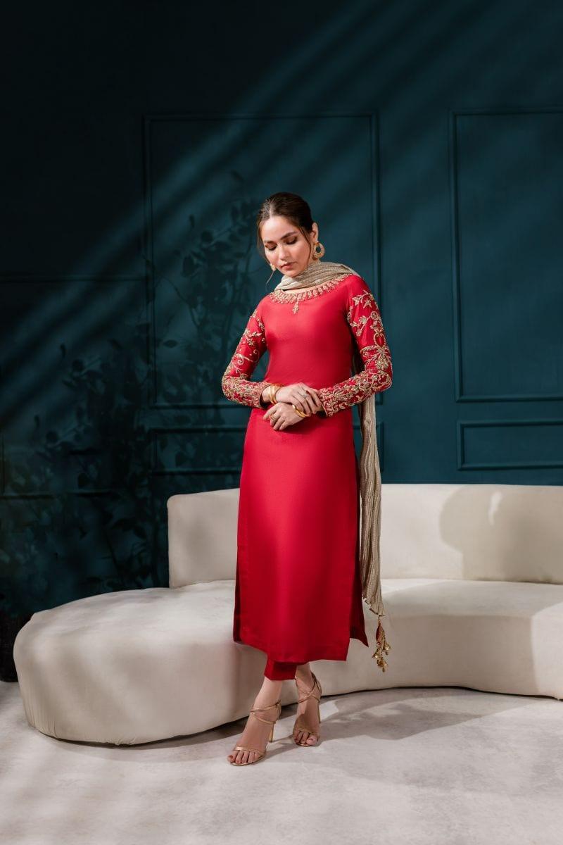Allure by IH - EMMA Katan Silk Suit For Women - MAROON - 3 Piece