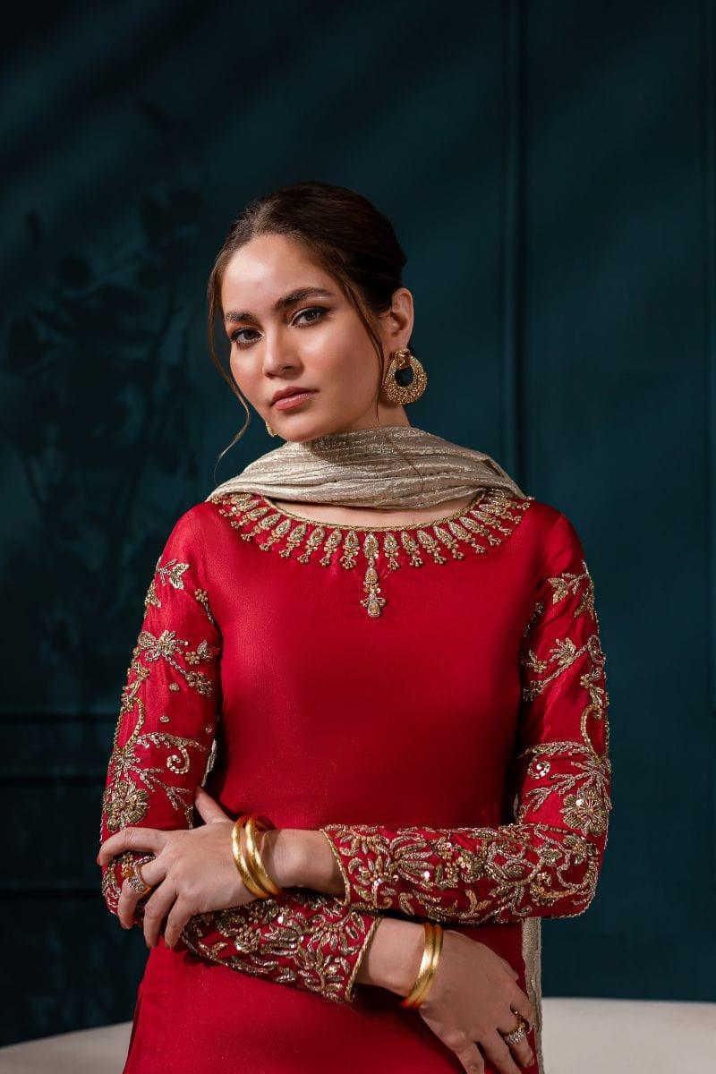 Allure by IH - EMMA Katan Silk Suit For Women - MAROON - 3 Piece