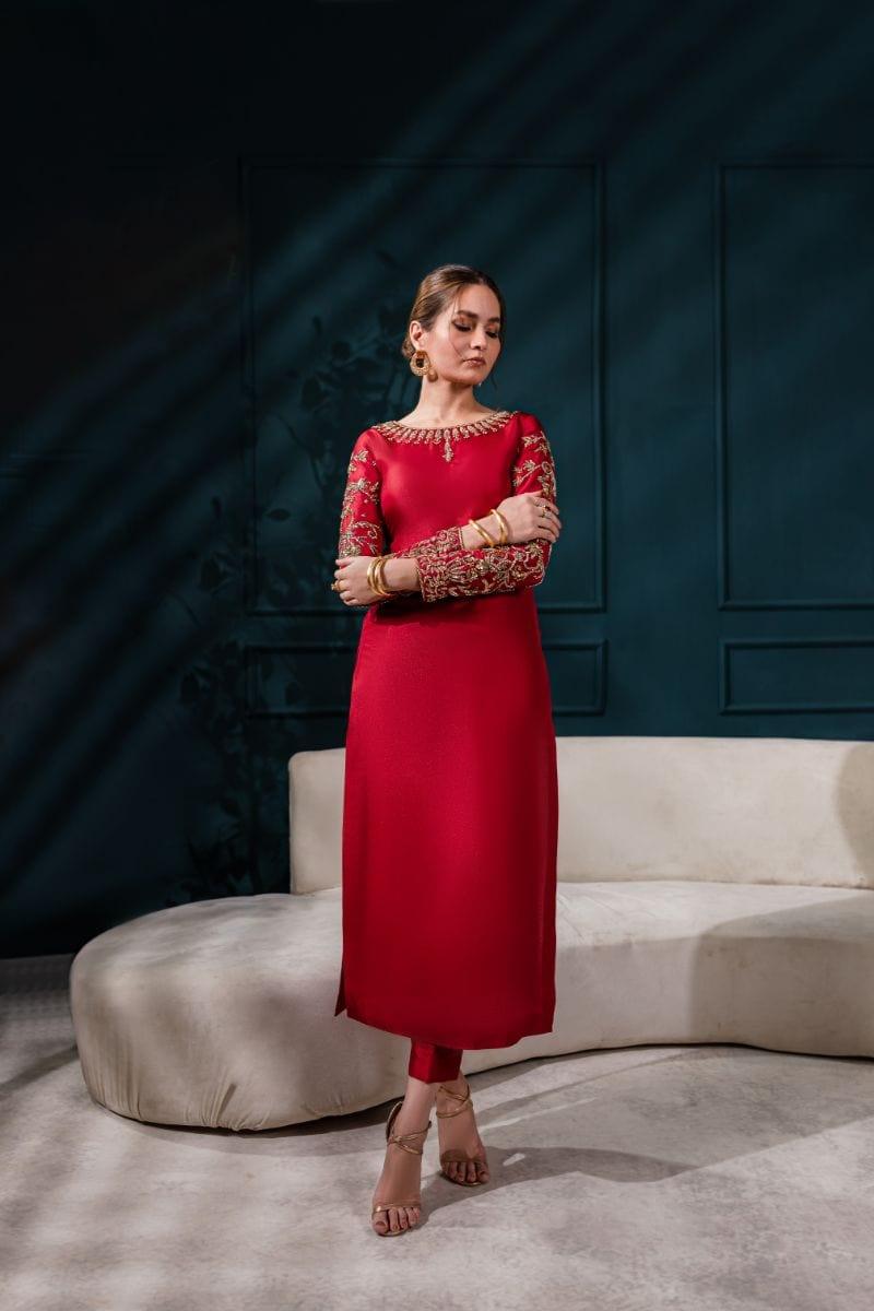 Allure by IH - EMMA Katan Silk Suit For Women - MAROON - 3 Piece