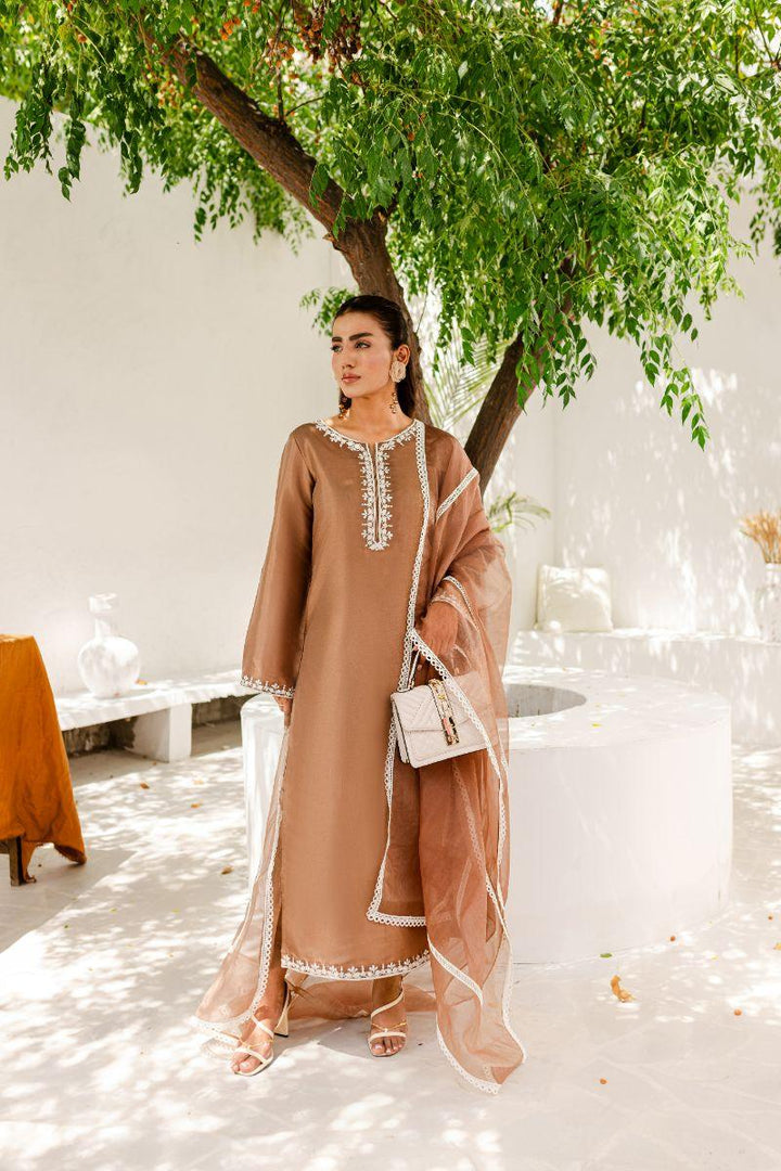 Allure by IH - HAZEL Silk & Organza Suit For Women - Brown - 3 Piece