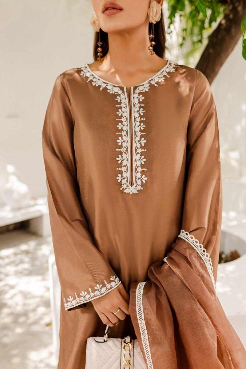 Allure by IH - HAZEL Silk & Organza Suit For Women - Brown - 3 Piece