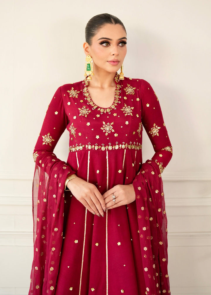 Allure by IH - OLIVIA Raw Silk Suit For Women - Red - 3 Piece