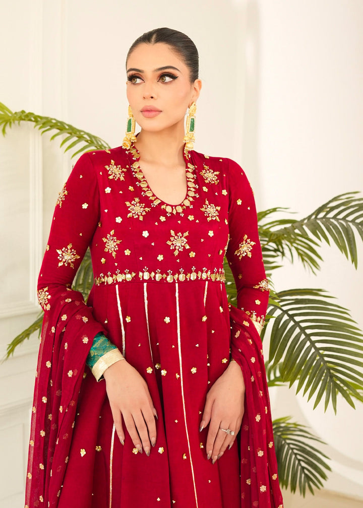 Allure by IH - OLIVIA Raw Silk Suit For Women - Red - 3 Piece
