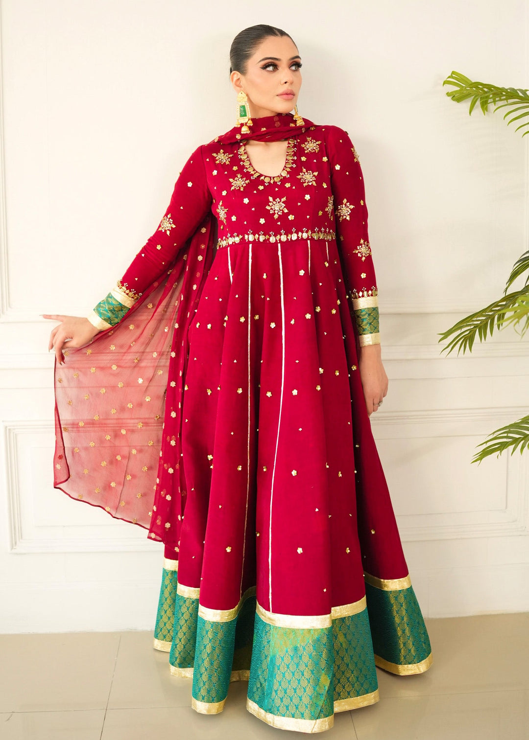 Allure by IH - OLIVIA Raw Silk Suit For Women - Red - 3 Piece
