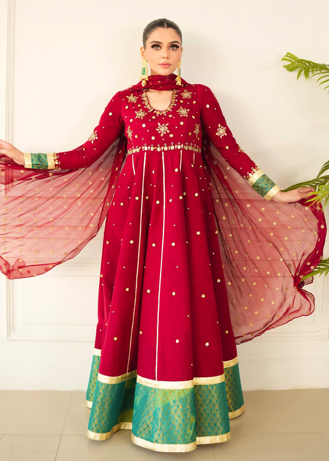 Allure by IH - OLIVIA Raw Silk Suit For Women - Red - 3 Piece