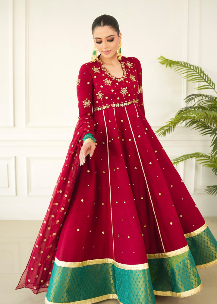 Allure by IH - OLIVIA Raw Silk Suit For Women - Red - 3 Piece