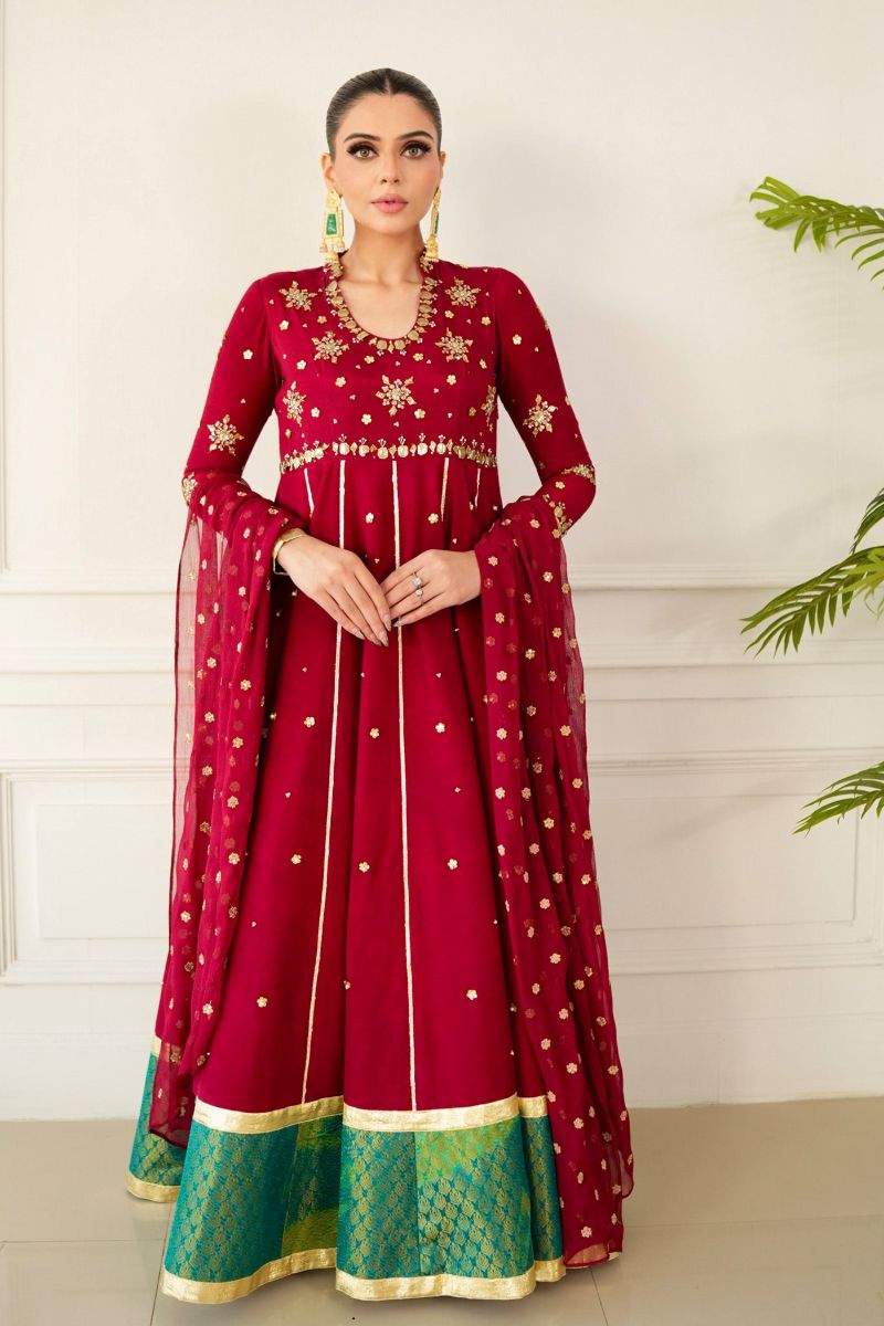 Allure by IH - OLIVIA Raw Silk Suit For Women - Red - 3 Piece