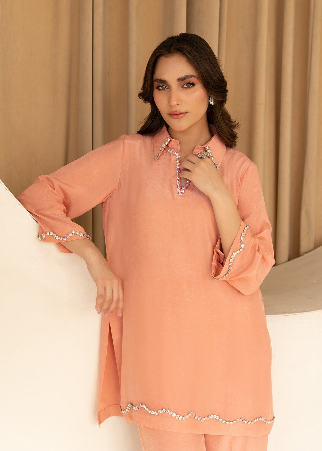 Allure by IH - URWA Thai Silk Suit For Women - Peach - 2 Piece