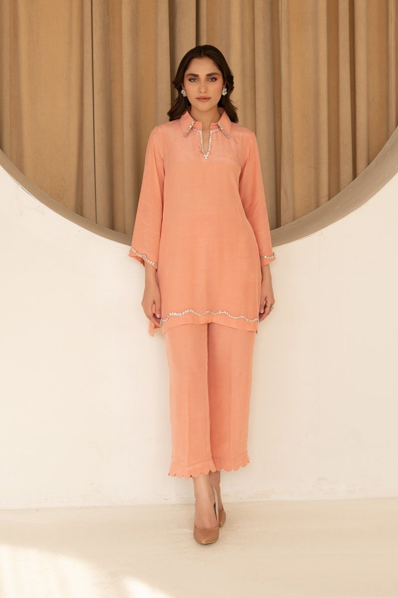 Allure by IH - URWA Thai Silk Suit For Women - Peach - 2 Piece