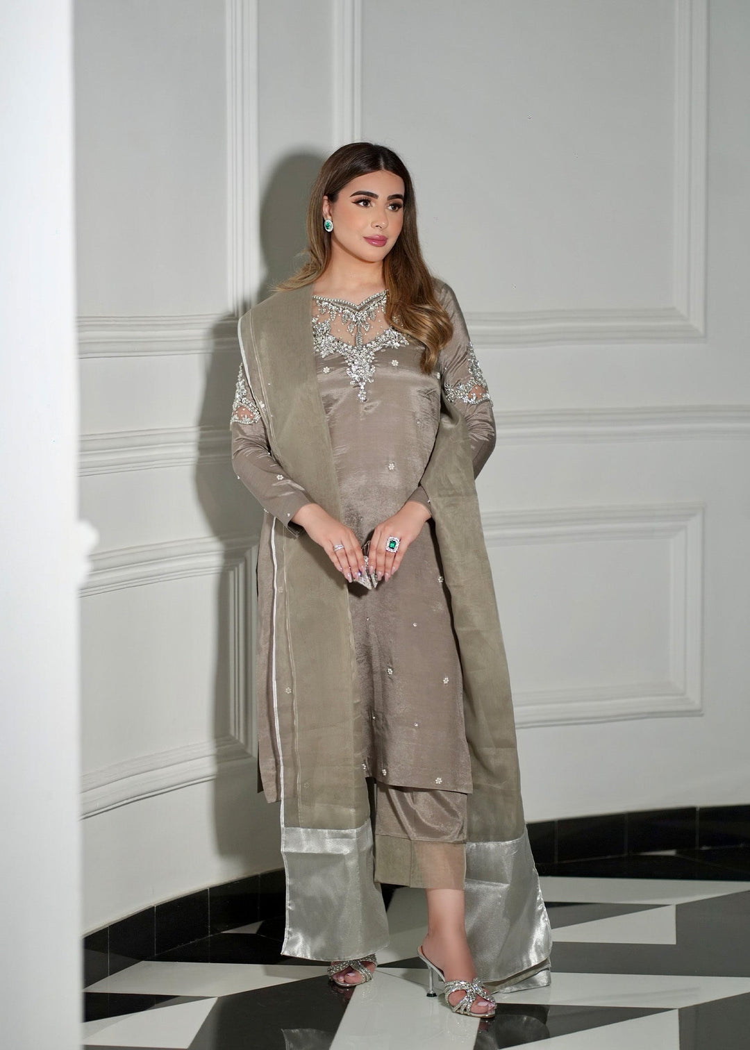 Allure by Ih - Adeen Jacquard Suit For Women - Grey - 3 Piece