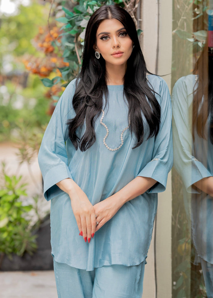 Allure by Ih - CHLOE Thai Silk Suit For Women - Sky Blue - 2 Piece