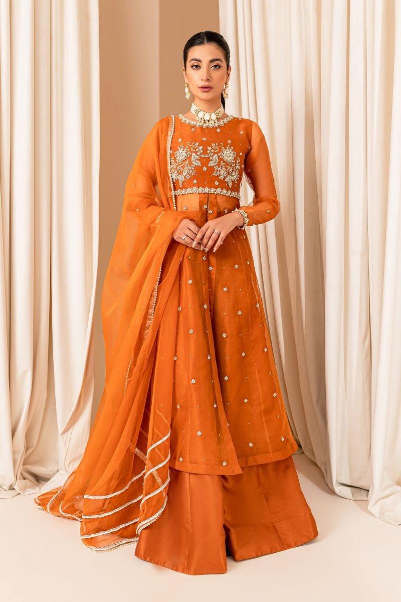 Allure by Ih - COCO Organza Suit For Women - Burnt Orange - 3 Piece