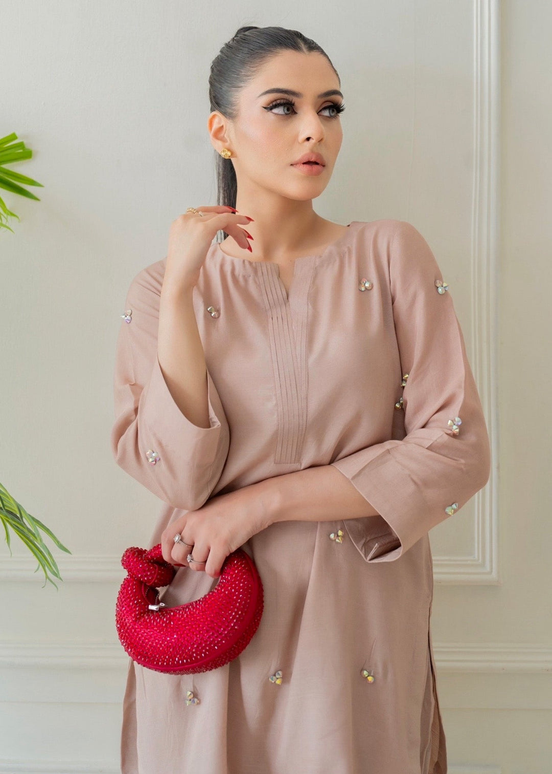 Allure by Ih - GLORIA Thai Silk Suit For Women - Dusty Rose - 2 Piece