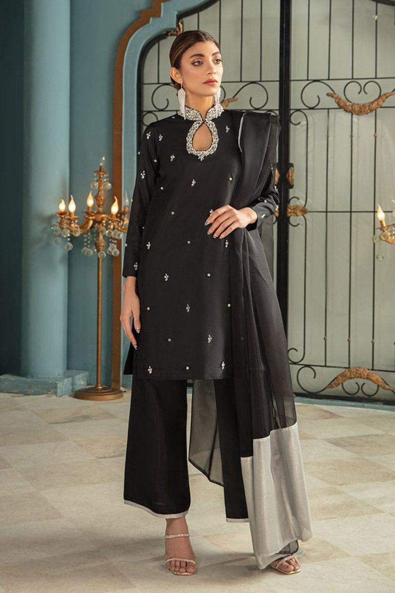 Allure by Ih - GRACE Katan Silk Suit For Women - Black - 3 Piece