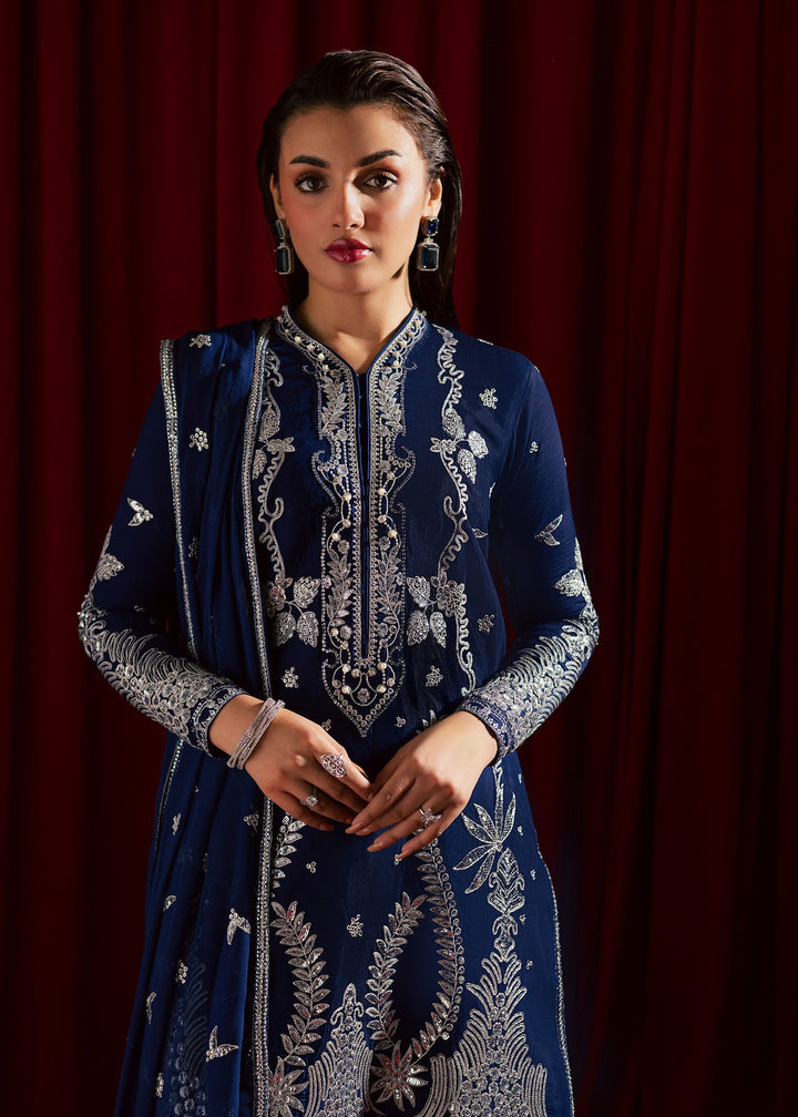 Allure by Ih - GUL Raw Silk Suit For Women - Navy Blue - 3 Piece