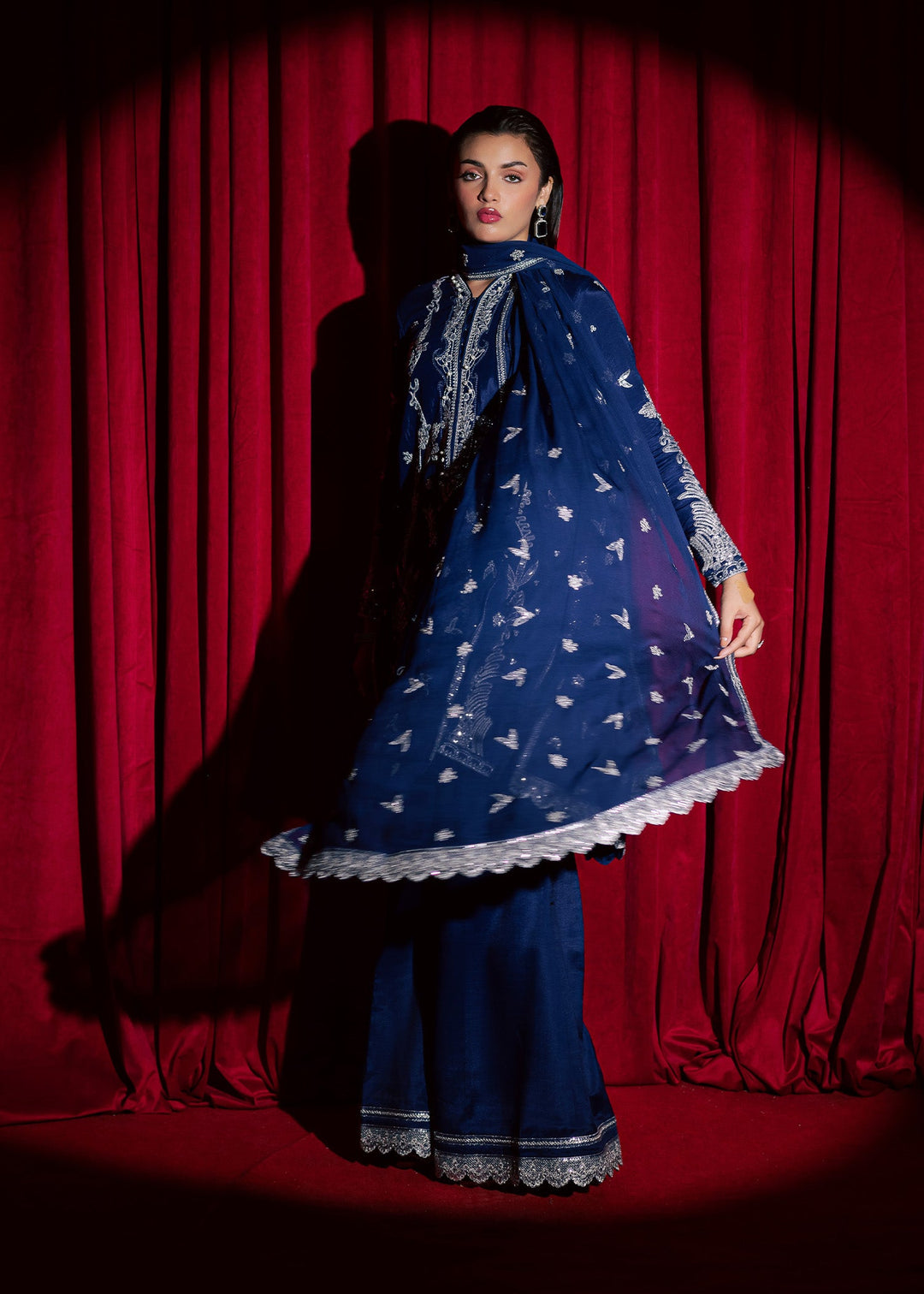 Allure by Ih - GUL Raw Silk Suit For Women - Navy Blue - 3 Piece