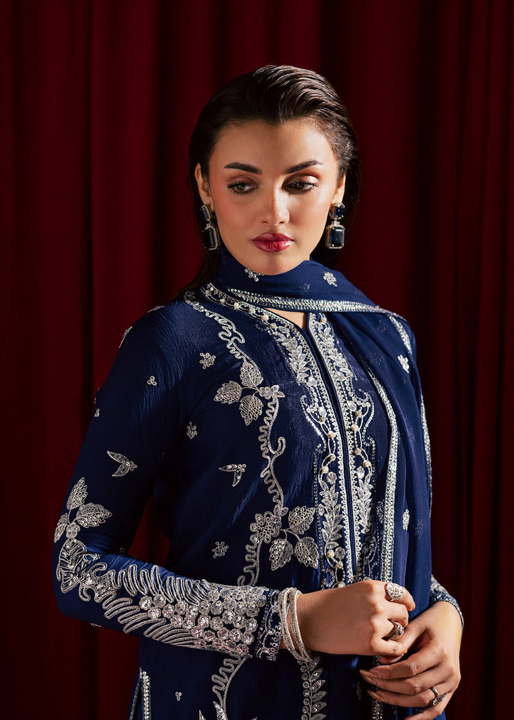 Allure by Ih - GUL Raw Silk Suit For Women - Navy Blue - 3 Piece
