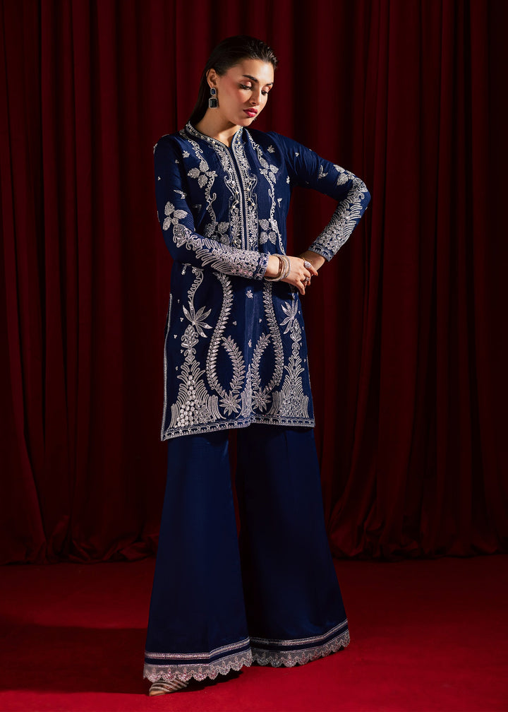 Allure by Ih - GUL Raw Silk Suit For Women - Navy Blue - 3 Piece