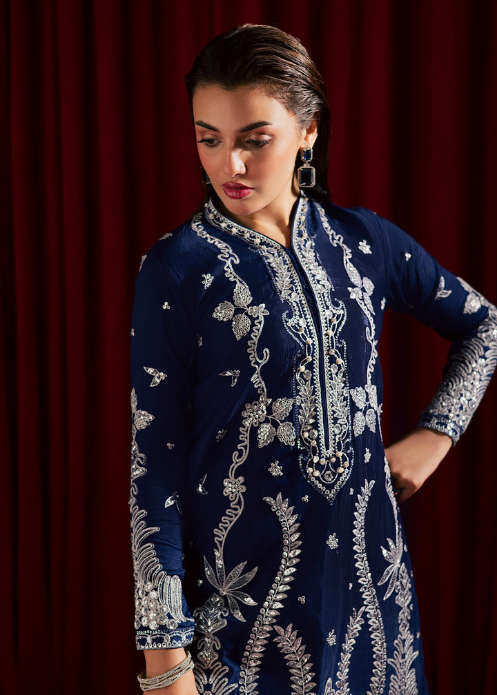 Allure by Ih - GUL Raw Silk Suit For Women - Navy Blue - 3 Piece