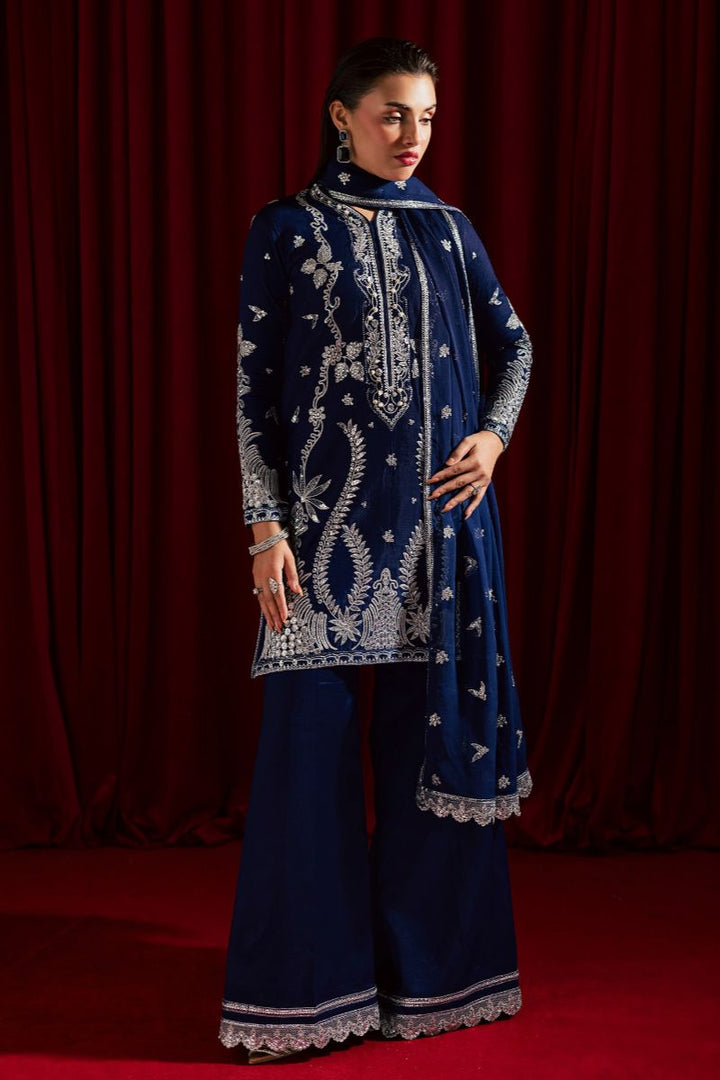 Allure by Ih - GUL Raw Silk Suit For Women - Navy Blue - 3 Piece