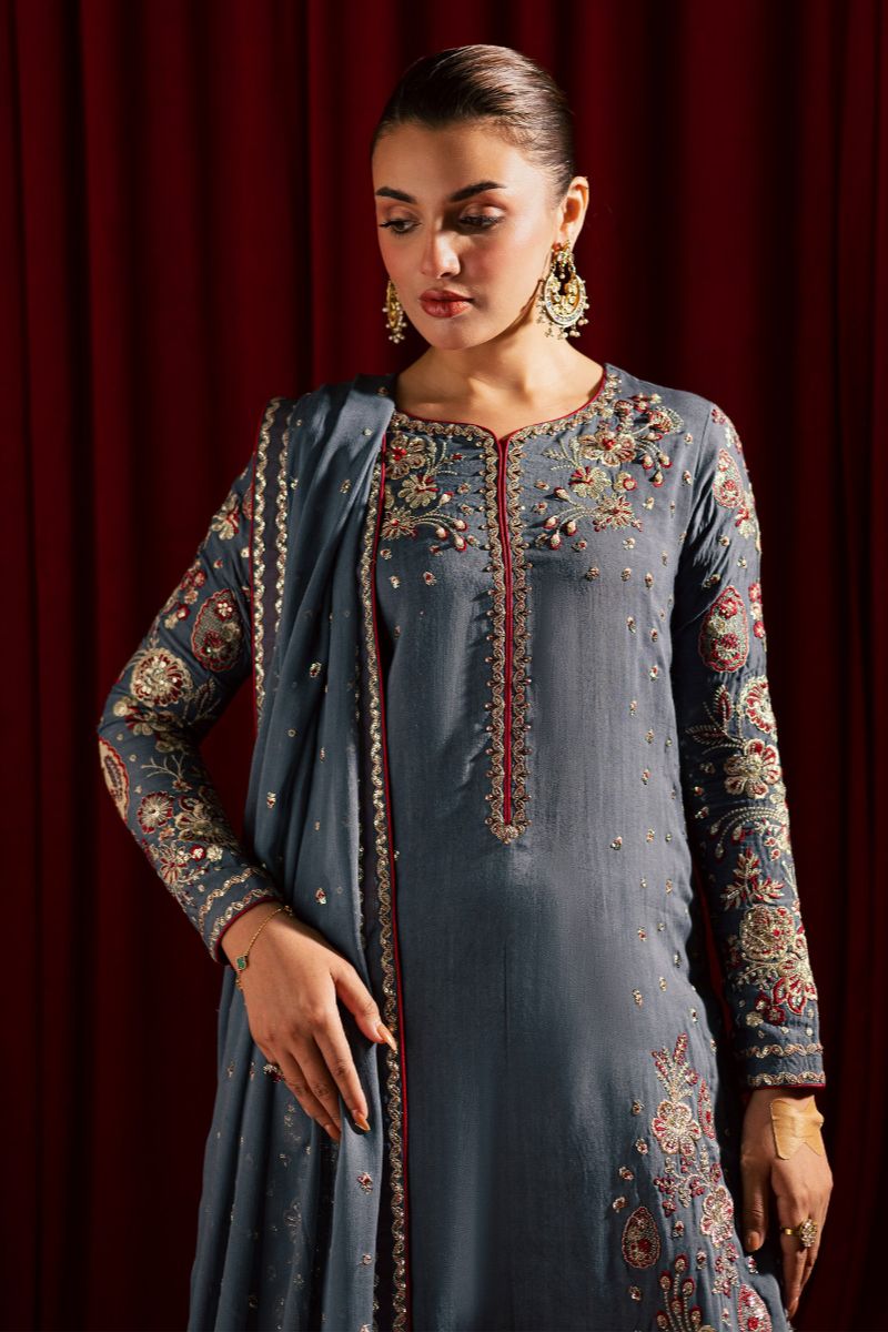 Allure by Ih - JHOOMAR Raw Silk Suit For Women - Grey - 3 Piece