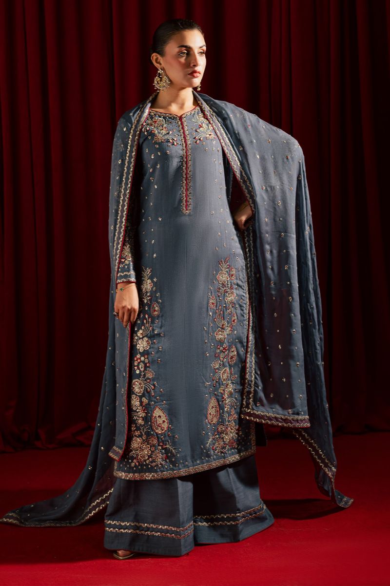 Allure by Ih - JHOOMAR Raw Silk Suit For Women - Grey - 3 Piece