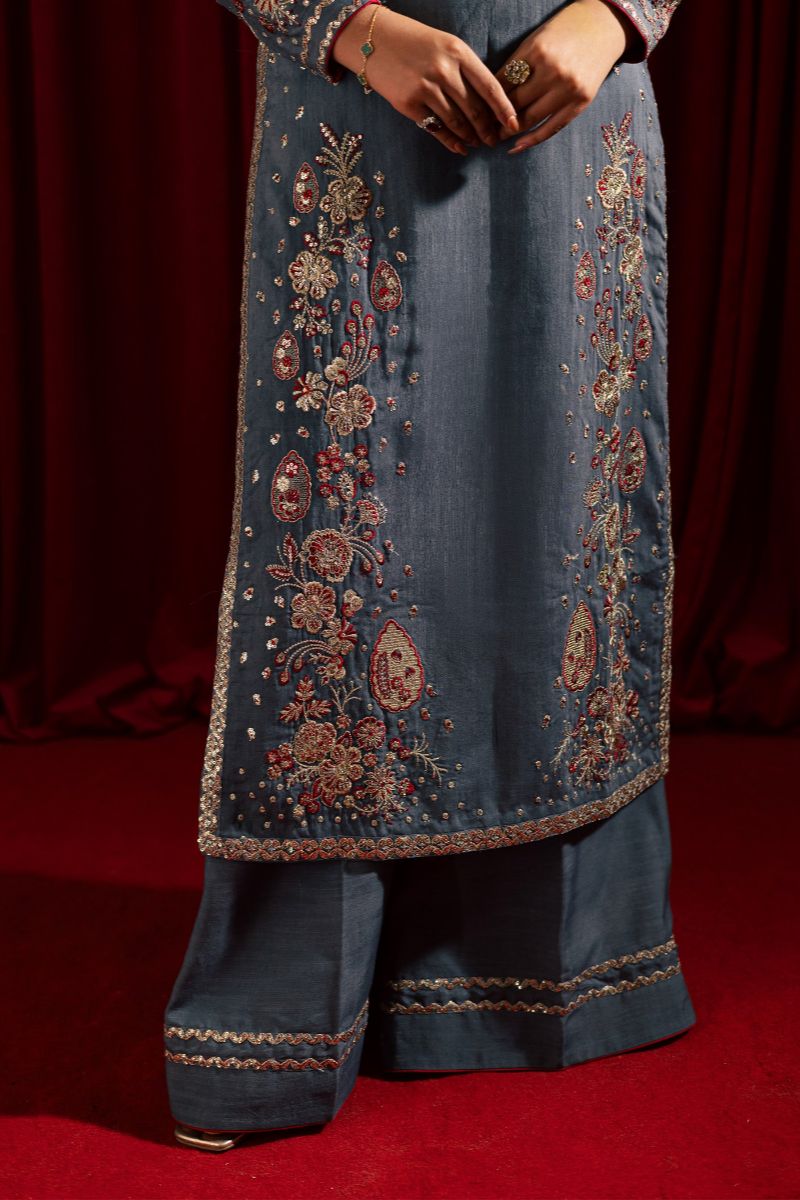 Allure by Ih - JHOOMAR Raw Silk Suit For Women - Grey - 3 Piece