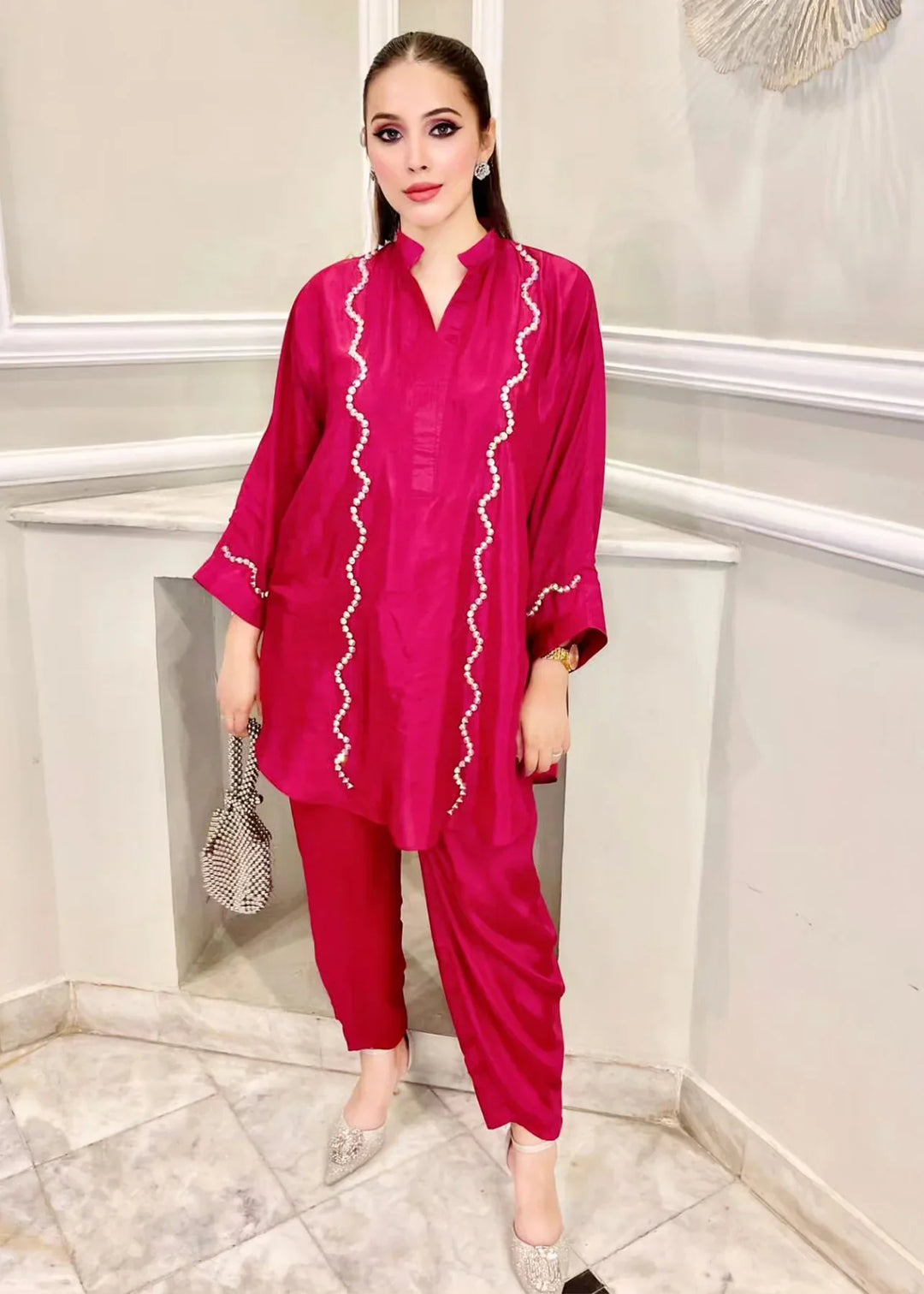 Allure by Ih - MACY Thai Silk Suit For Women - Cherry - 2 Piece