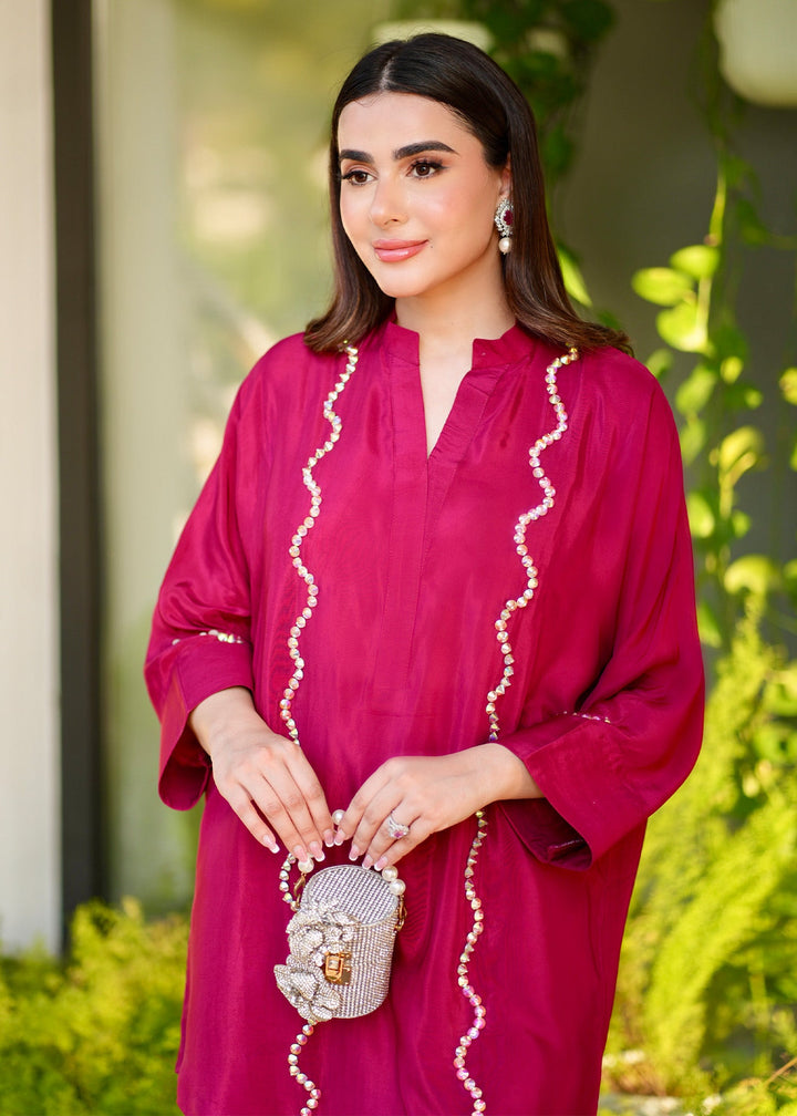 Allure by Ih - MACY Thai Silk Suit For Women - Cherry - 2 Piece