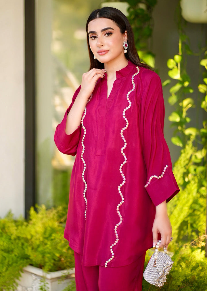 Allure by Ih - MACY Thai Silk Suit For Women - Cherry - 2 Piece