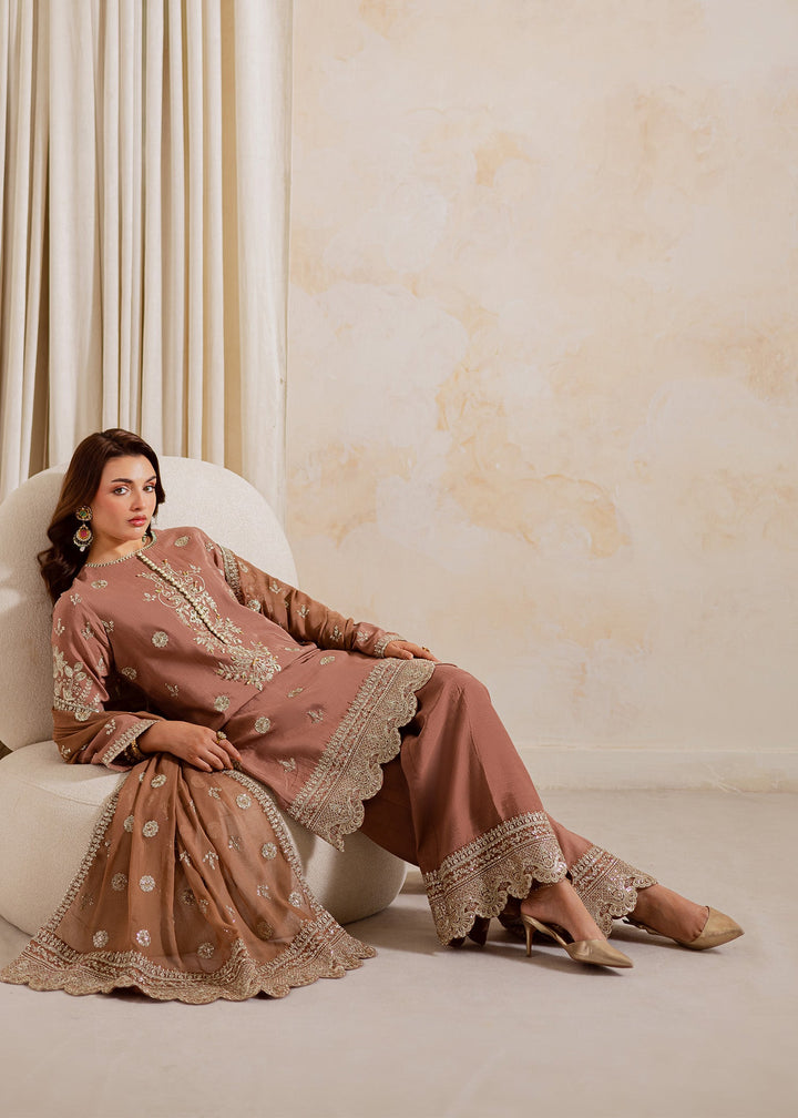 Allure by Ih - NAGHMA Raw Silk Suit For Women - Brown - 3 Piece