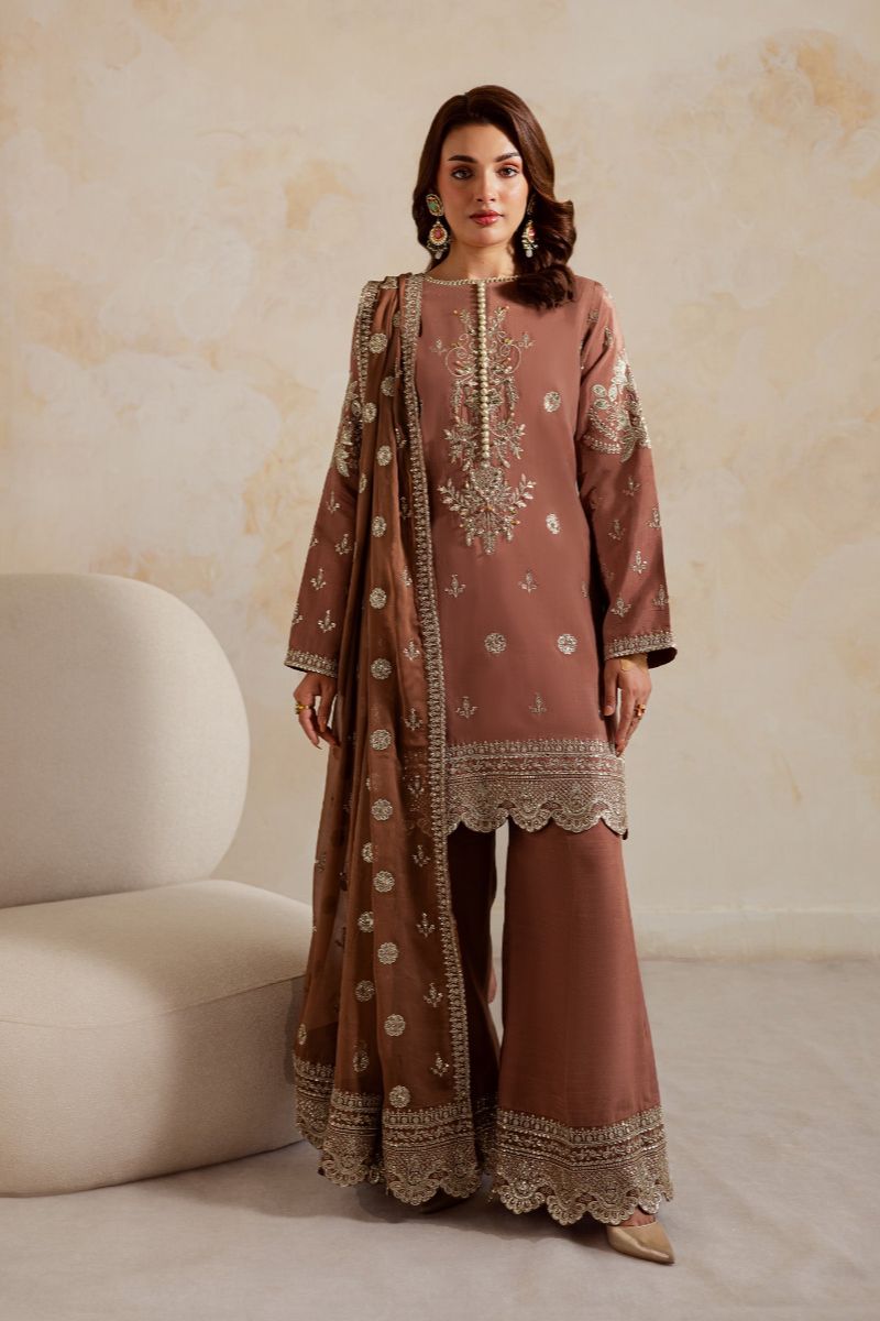 Allure by Ih - NAGHMA Raw Silk Suit For Women - Brown - 3 Piece
