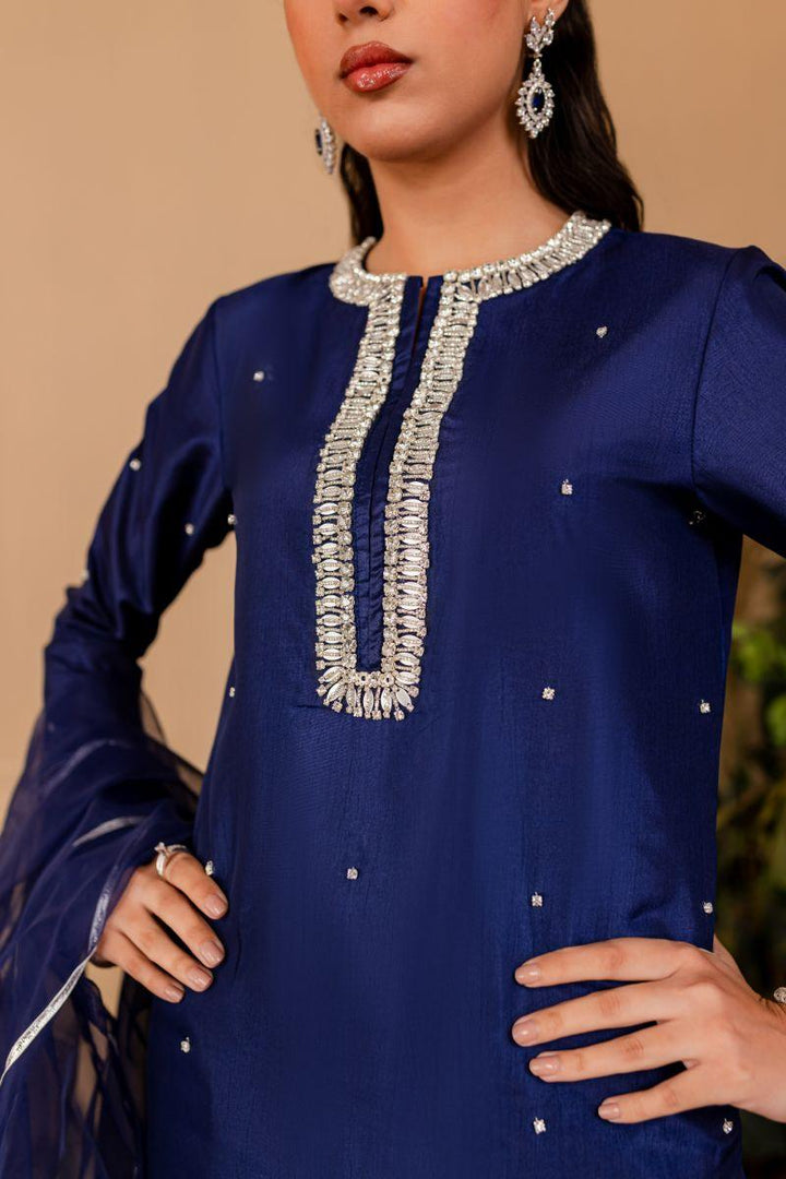 Allure by Ih - NAZ Katan Silk Suit For Women - MIDNIIGHT BLUE  - 3 Piece