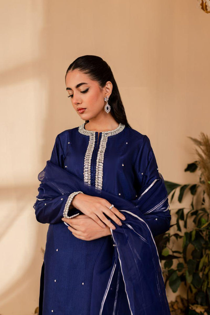 Allure by Ih - NAZ Katan Silk Suit For Women - MIDNIIGHT BLUE  - 3 Piece