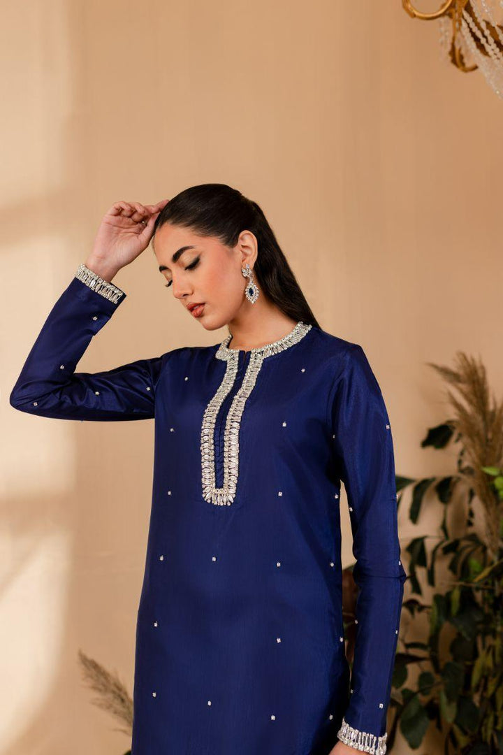 Allure by Ih - NAZ Katan Silk Suit For Women - MIDNIIGHT BLUE  - 3 Piece
