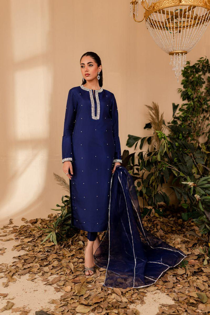 Allure by Ih - NAZ Katan Silk Suit For Women - MIDNIIGHT BLUE  - 3 Piece