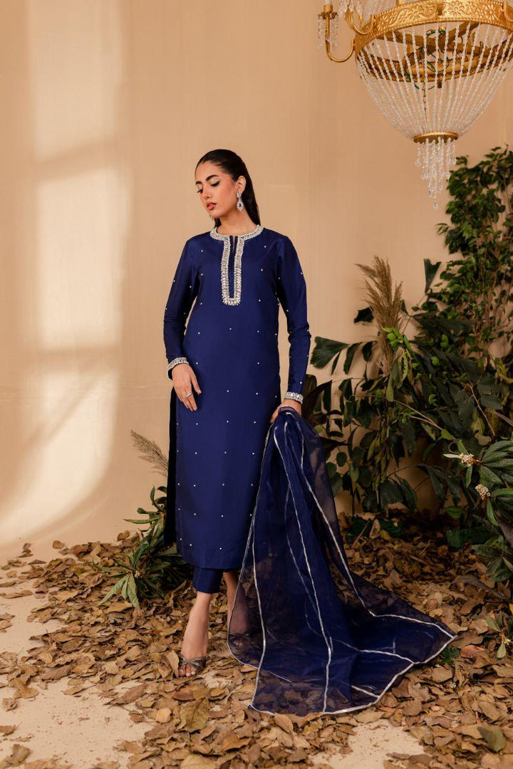 Allure by Ih - NAZ Katan Silk Suit For Women - MIDNIIGHT BLUE  - 3 Piece