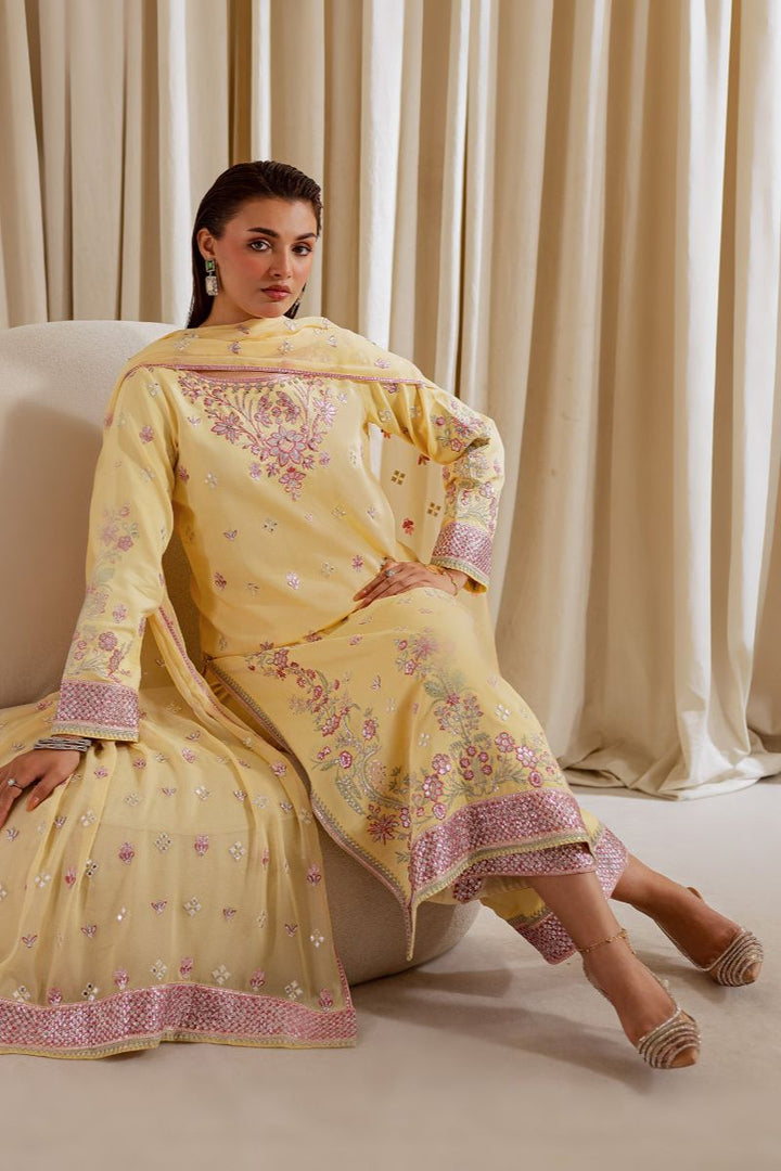 Allure by Ih - NIGHAR Raw Silk Suit For Women - Lemon Yellow - 3 Piece