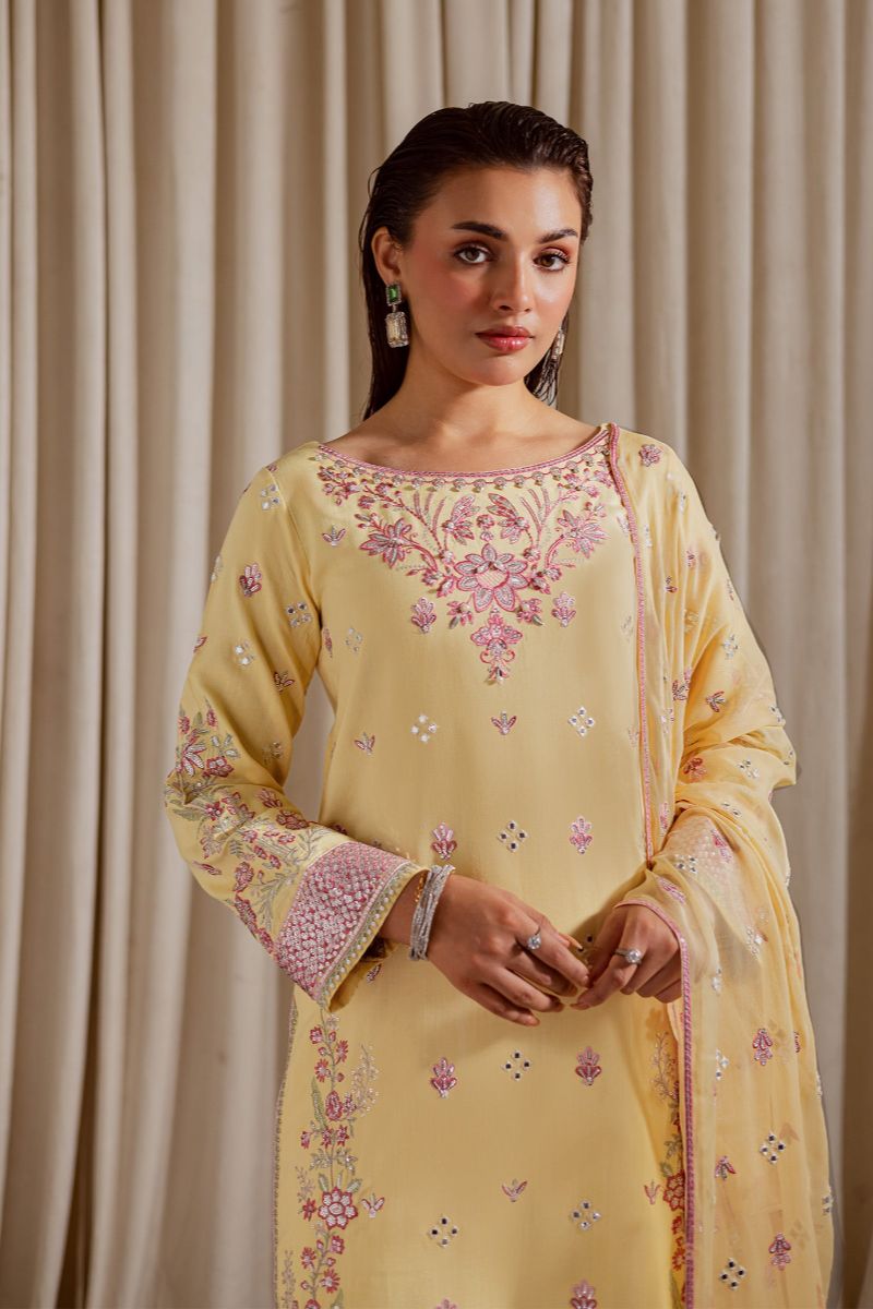 Allure by Ih - NIGHAR Raw Silk Suit For Women - Lemon Yellow - 3 Piece