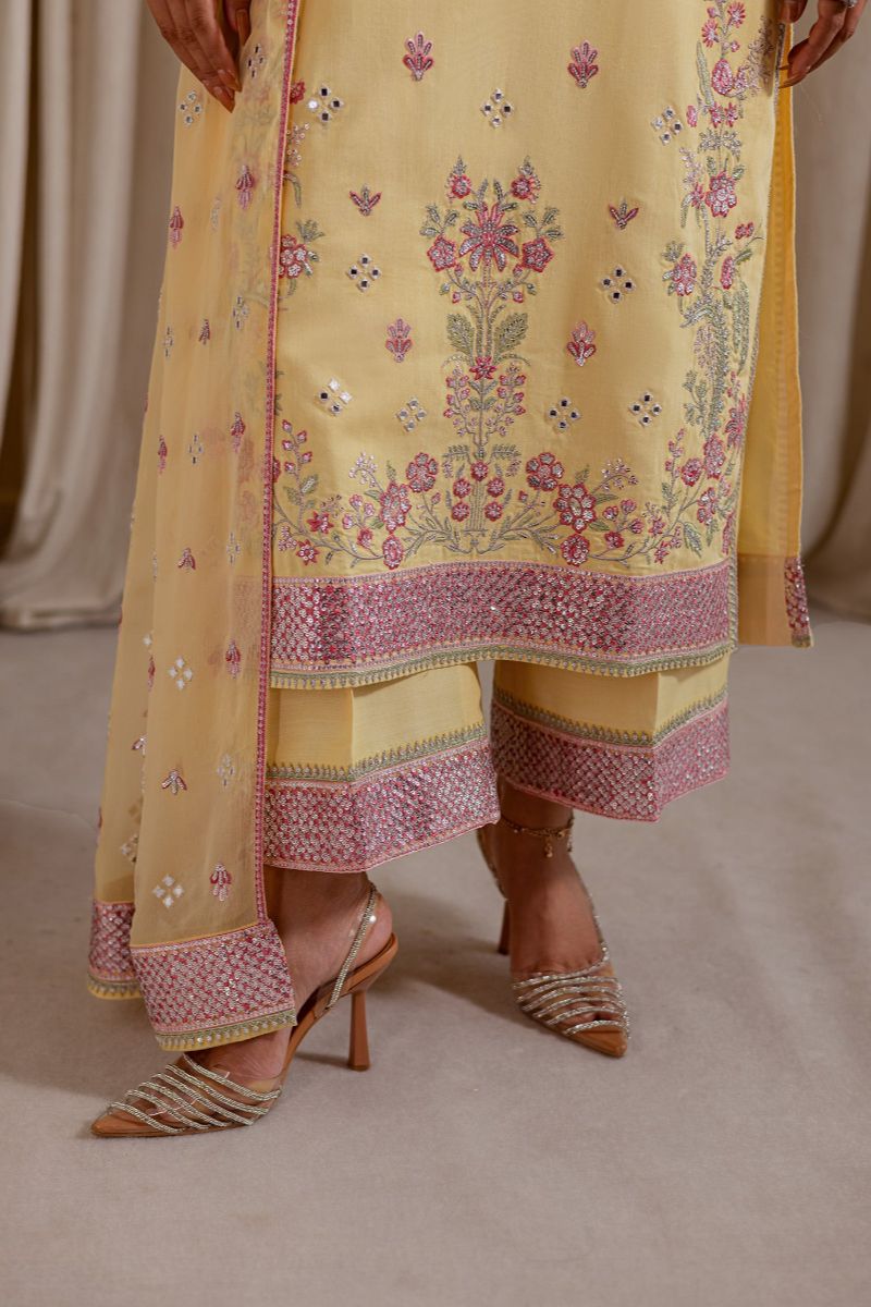 Allure by Ih - NIGHAR Raw Silk Suit For Women - Lemon Yellow - 3 Piece