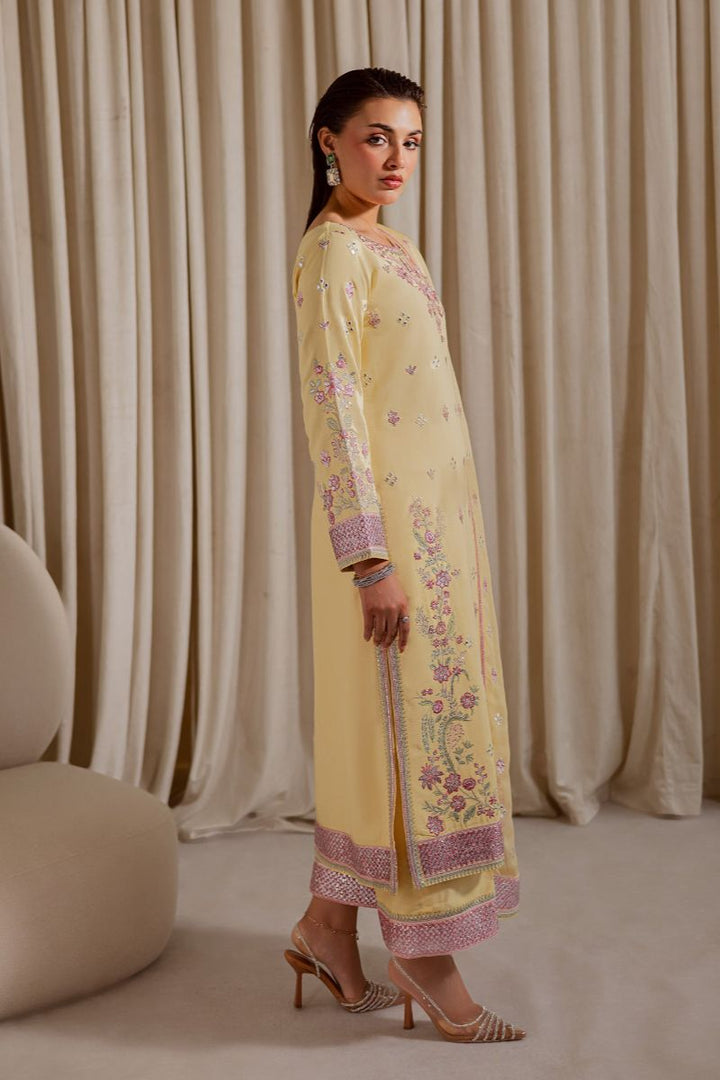 Allure by Ih - NIGHAR Raw Silk Suit For Women - Lemon Yellow - 3 Piece