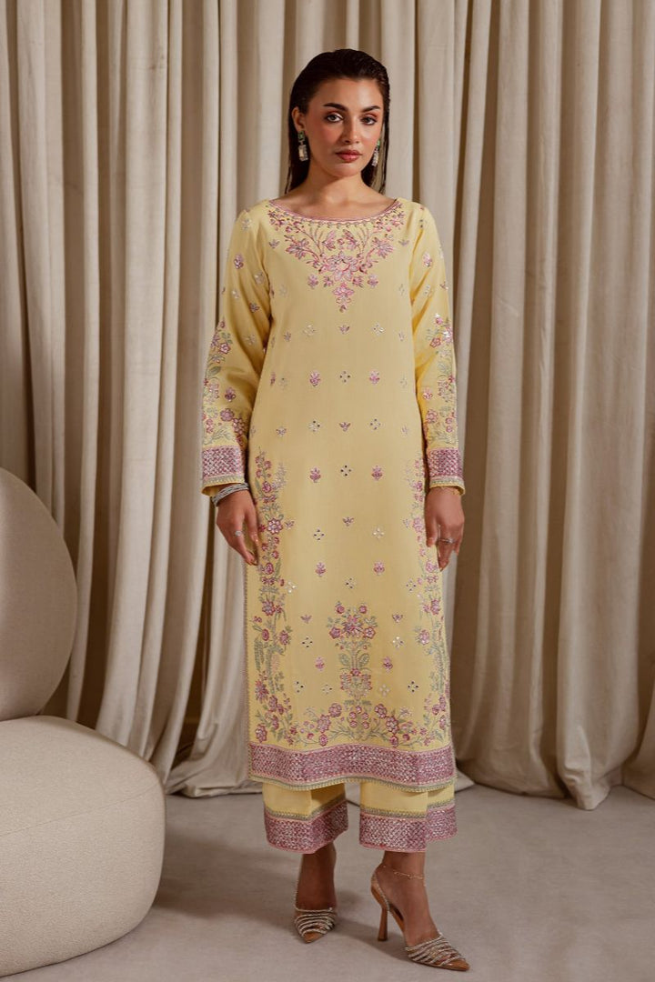 Allure by Ih - NIGHAR Raw Silk Suit For Women - Lemon Yellow - 3 Piece