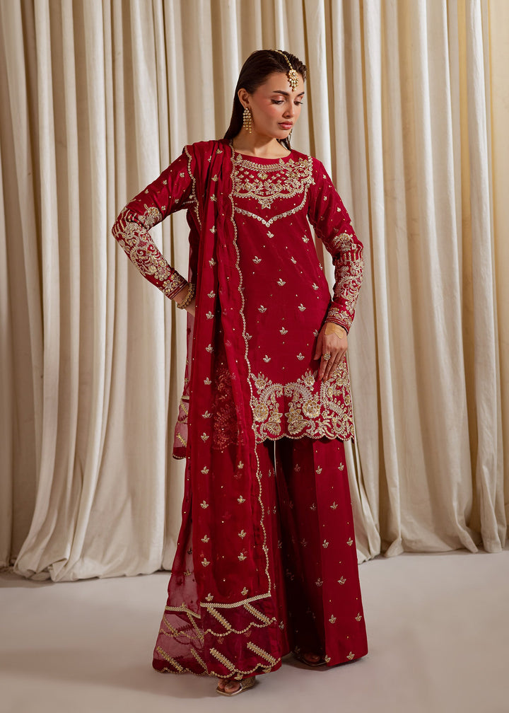 Allure by Ih - NILOFER Raw Silk Suit For Women - Red - 3 Piece